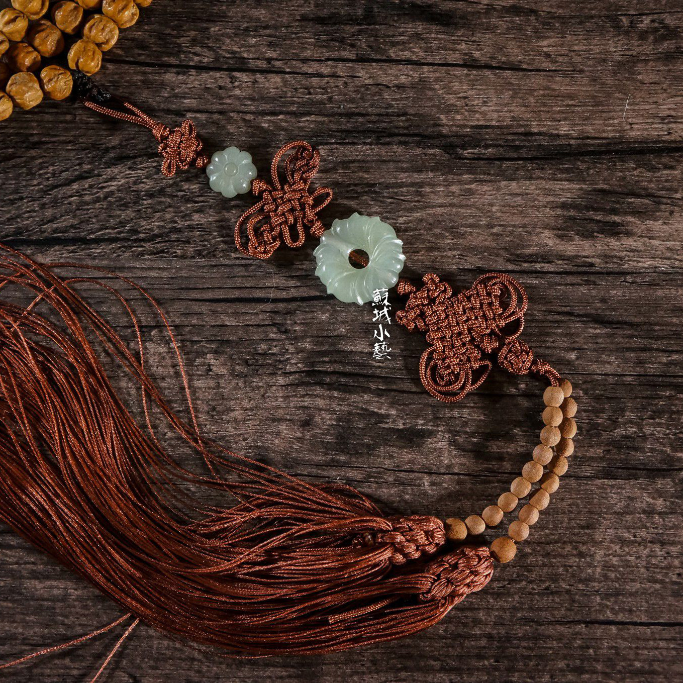 中国结背云流苏佛珠手串中长手工编制咖啡中国结