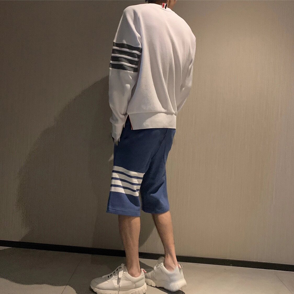 2020新款tb华夫格圆领短裤白色五分裤男女同休闲裤