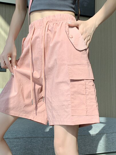 Extra large size korean style loose casual versatile quarter pants trendy fat sister 300jin jin is equal to 0.5kg summer high waist pocket shorts for women