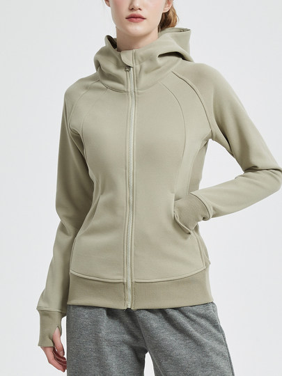 修身卫衣外套女士冬季加绒加厚短款连帽运动瑜伽服拉链小个子收腰