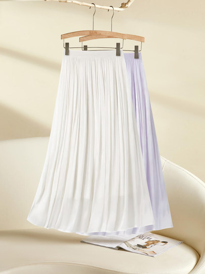 Slim A-line pleated skirt for women 2025 new summer thin high-waisted large hem skirt drooping flowing yarn skirt