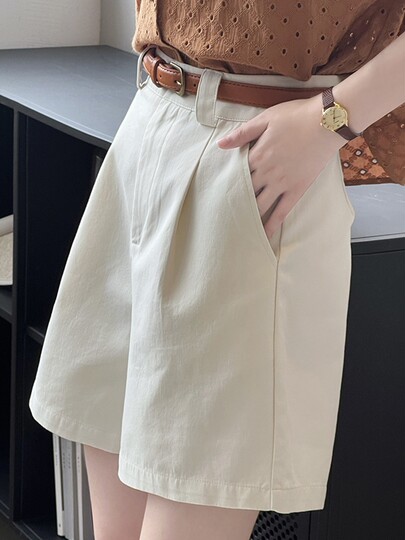 Japanese work shorts for women in summer, thin, small, pear-shaped, plus size, slim, high-waisted, wide-legged, mid-length pants