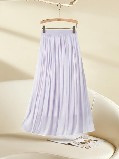 Slim A-line pleated skirt for women 2025 new summer thin high-waisted large hem skirt drooping flowing yarn skirt
