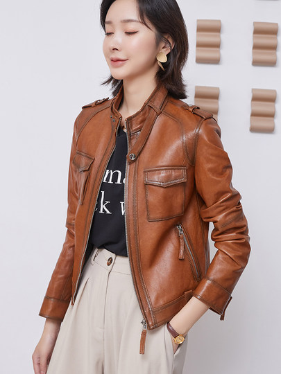 Haining sheepskin genuine leather small leather jacket women's short motorcycle 2025 autumn and winter cotton jacket retro slim jacket thick