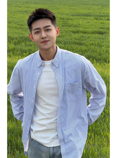 Blue striped long-sleeved shirt trendy brand loose men's summer tops and jackets trendy brand trendy shirts for men