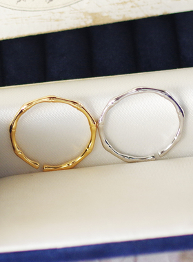 极速【戒指】电镀14K金 金银两色竹节开口戒 食S指戒 基础简约百