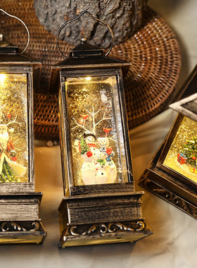 圣诞节复古老人水晶球创意家居装饰摆件雪人风灯女孩儿童生日礼物