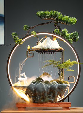 优选创意灯圈循环流水鱼缸摆件 招财客厅玄关景观装饰乔迁开业送