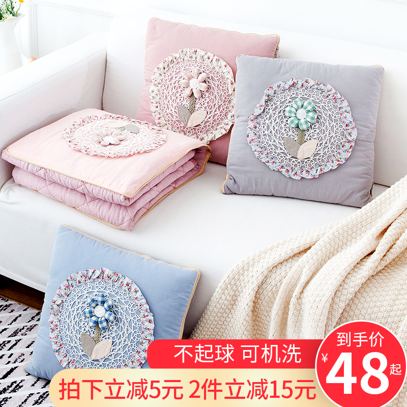 午休空调被两用全棉办公室靠枕折叠午睡毯子沙发汽车靠垫抱枕被子 - 图0