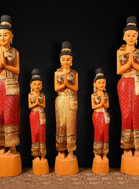 东南亚风格餐厅门口迎宾装饰泰式风情落地摆件泰国木雕工艺品雕塑