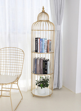 现铁艺金色简约鸟笼落地式多层创意客厅阳台花架摆件