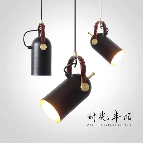 美式北欧装饰床头餐厅吧台灯loft创意个性皮铁艺工业风单头小吊灯 - 图0