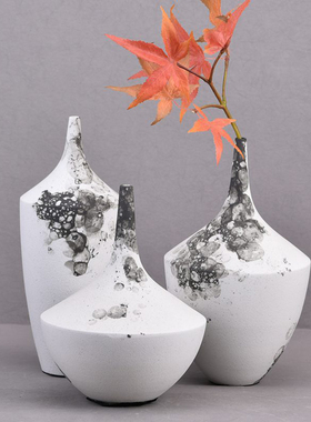 新中式陶瓷水墨花器细口花瓶插花软装饰品样板客厅电视柜创意摆件