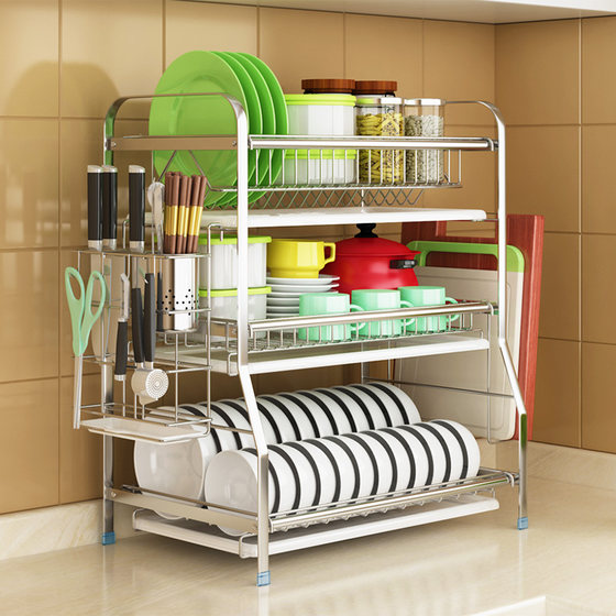 304 stainless steel dish rack drain rack for drying dishes and plates storage rack kitchen storage rack 3 layers with drain tray