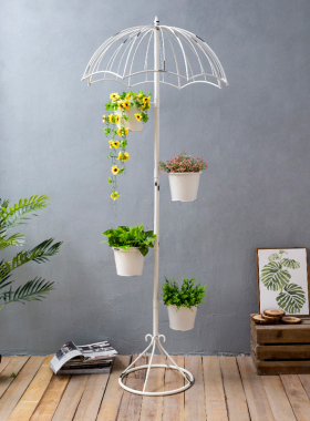 极速北欧铁艺家居阳台花店橱窗雨伞花架装饰摆件创意落地户外带灯