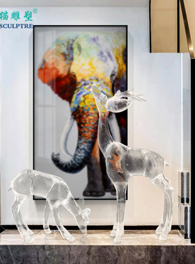 极速酒店会所大堂家居玄关商场透明树脂大型雕塑麋鹿大型摆件工艺
