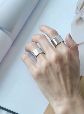 999银宽版光面韩版潮流活口纯银戒指男女指环免费刻字简约时尚