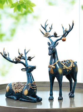 轻奢美式客厅麋鹿摆件欧式酒柜创意现代家居装饰品工艺品高档摆设