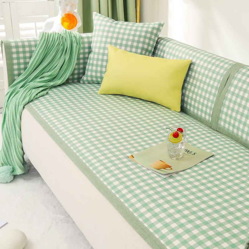 小格子沙发垫夏季防滑冰丝凉席坐垫夏天款新靠背巾沙发罩,淘宝优惠券,粉丝福利购,淘宝优惠卷