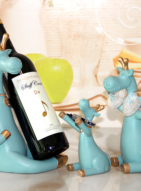 北欧创意红酒架摆件酒柜树脂装饰品现代家用斜Q放酒瓶架子高脚杯