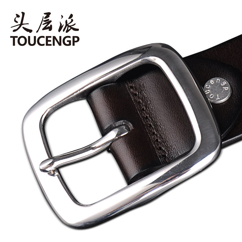 加宽腰带男304不锈钢扣皮带真皮针扣头层K纯牛皮4cm爸爸结实耐用 - 图0