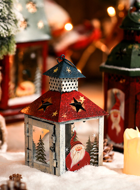 北欧复古圣诞风灯铁艺烛台 家居客厅餐桌圣诞节装饰摆件礼物烛台