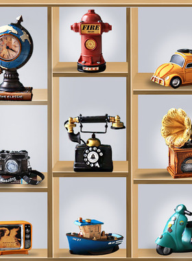 纽约公寓咖啡馆装饰摆件货架创意家居客厅酒柜复古小摆设陈列道具