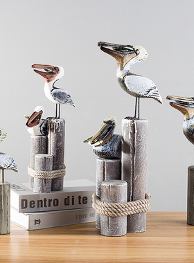 创意地中海海洋风格实木海鸟海鸥客厅玄关装饰超市道具装饰品摆件