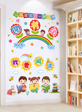 家庭儿童图书角布置阅读墙贴班级文化墙装饰教室贴纸读书区幼儿园