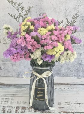 勿忘我干花花束带花瓶套装满天星真花装饰客厅家居摆设小清新摆件