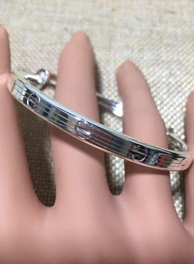 999银七彩拉丝平面卡伸缩口纯银女手镯时尚简约百搭宝宝亲子款