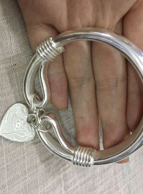 纯银手工9c99足银手镯女手工定制实心扁款白银雪花银镯吊坠需另拍