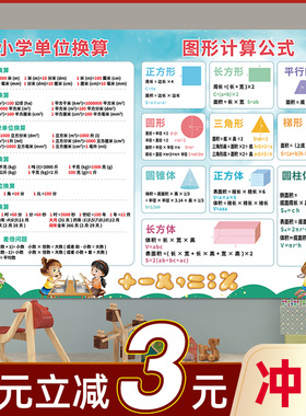 保真速发小学数学公m式大全墙贴单位换算表挂图图形公式表口诀表