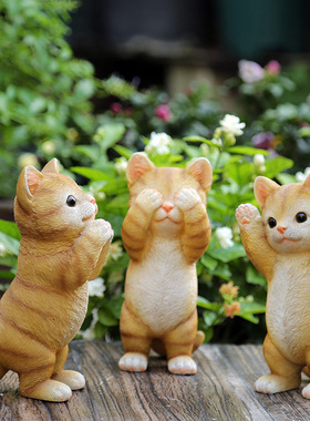花园小摆件 庭院装饰树t脂工艺品家居饰品创意卡通动物小猫摆件