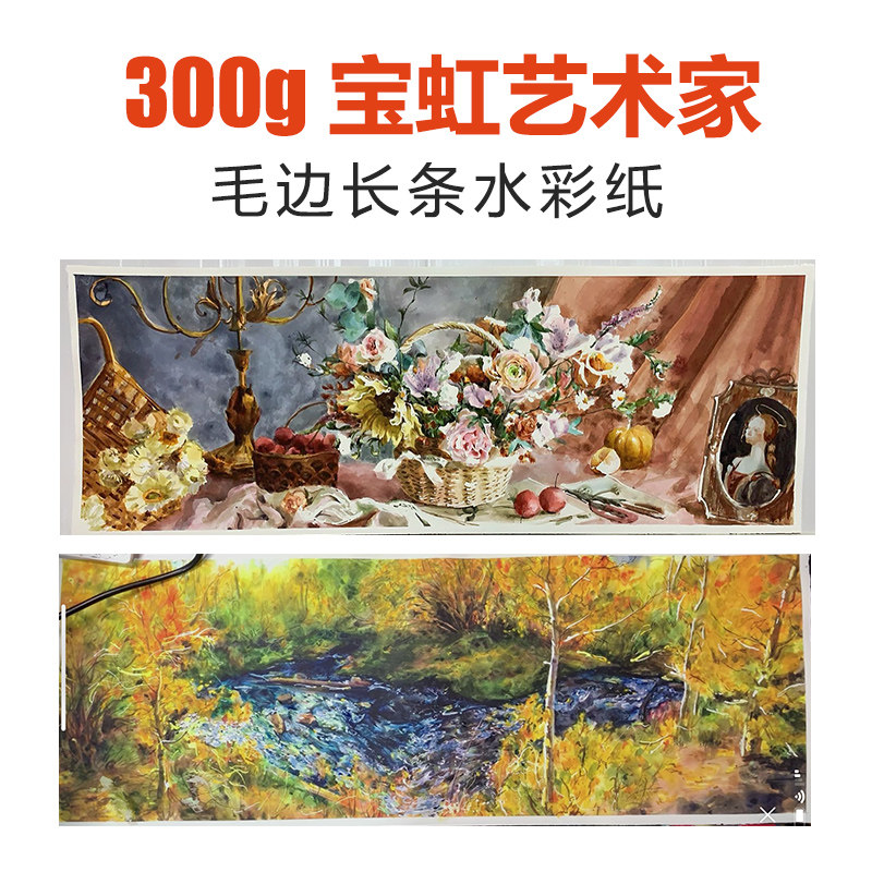 新品宝虹水彩纸艺术家级棉浆水彩纸毛边水彩纸300g长条形2876cm,淘宝优惠券,粉丝福利购,淘宝优惠卷