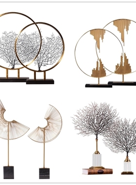 新品现代简约金属海枯树摆件样板房间家居美式客厅玄关电视柜软装