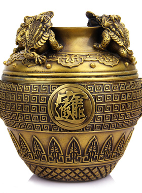 新品铜金蟾纳四方财铜聚宝盆摆件开E业礼品铜蟾蜍存钱罐客厅家居