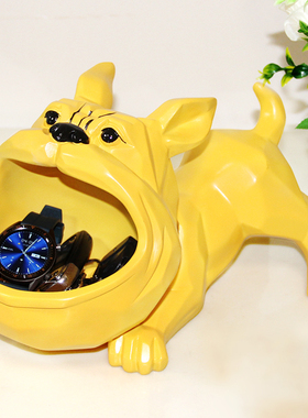 进门口放钥匙收纳摆件创意北欧轻奢招财法斗犬玄关鞋柜家居装饰品