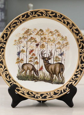 欧式陶瓷盘子摆件创意客厅玄关圆盘工艺品电视柜酒柜家居装饰品