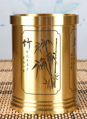 新款梅兰竹菊铜笔筒摆件 铜笔筒书桌摆件