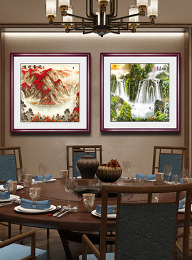 中式鸿运当头山水画国画客厅餐厅背景墙玄关装饰画走廊过道挂画