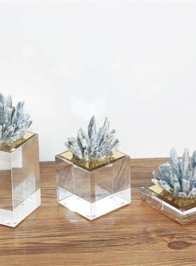 现代样板房卧室白色水晶饰品摆件电视柜玄关创意书房蓝色室内装饰