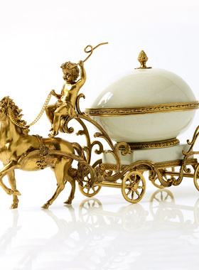 欧式美式客厅玄关创意马拉车高端奢华陶瓷配铜果盘首饰收纳盒摆件