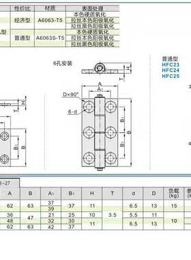 怡和达替款型材合页HFC27/20/23/24/21-47/47A/63铝合金蝶形铰链