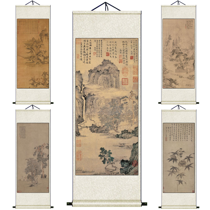 明文徵明携琴访友图绿荫草堂名家字画仿古卷轴画办公室山水花鸟画