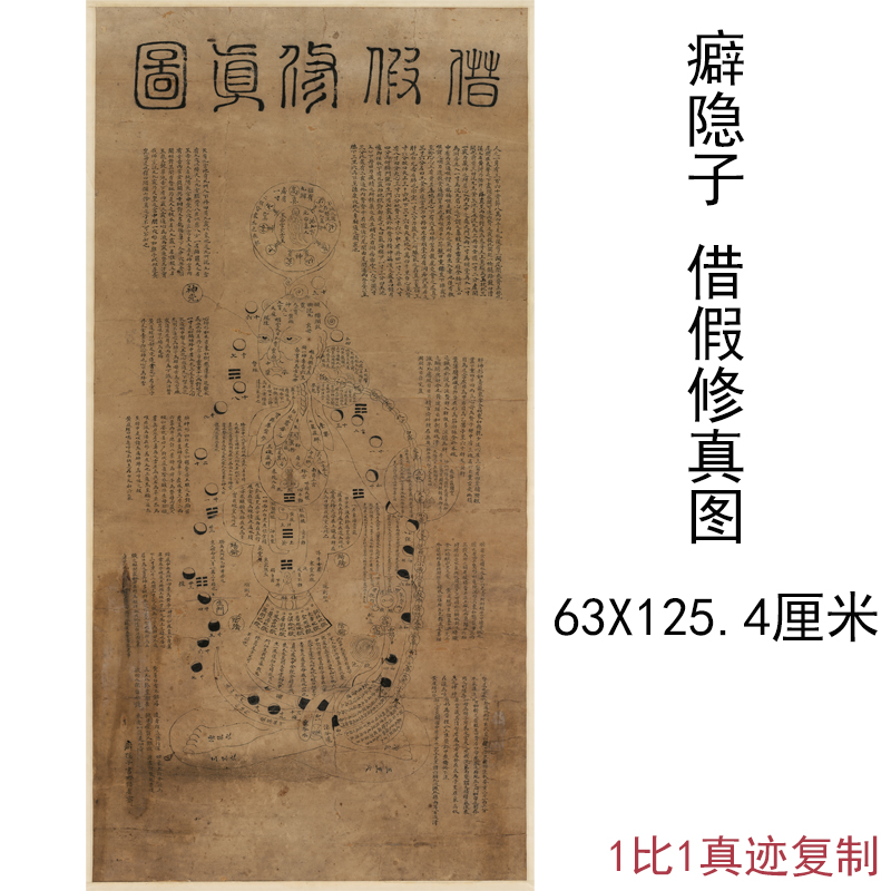 癖隐子借假修真图复古书法字画宣纸微喷仿古复制竖幅挂轴国画装裱
