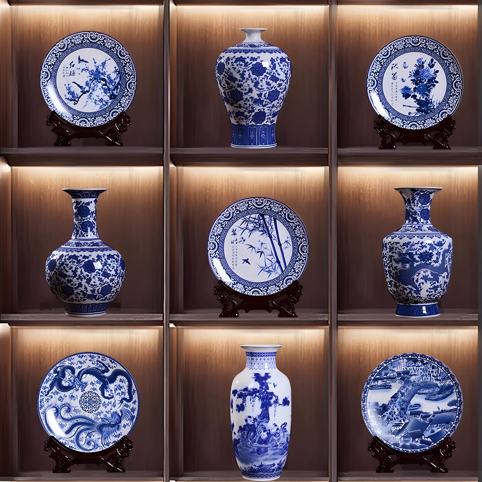 景德镇陶瓷摆件新中式青花瓷花瓶高级感复古电视柜酒柜玄关装饰品