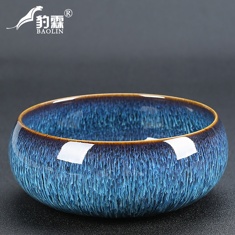 蓝色茶洗缸大号特大水盂功夫笔洗茶具盆配件陶瓷器精品家用品中式