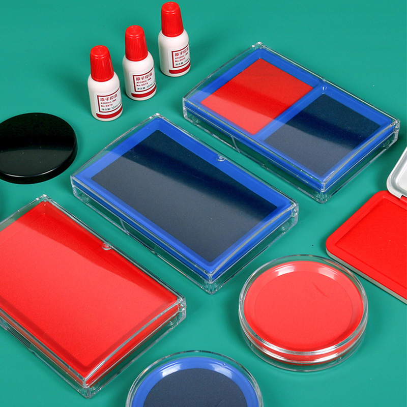 得力印泥红色印台大号印泥盒快干圆形印油盖章按手印小号便携黑色印章油蓝色方形印尼速干套装财务办公用品