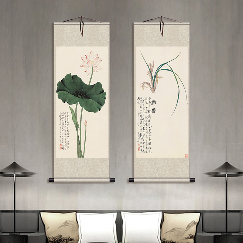 于飞丝绢画国画名家字画客厅书法背景房间新中式花鸟茶楼挂画